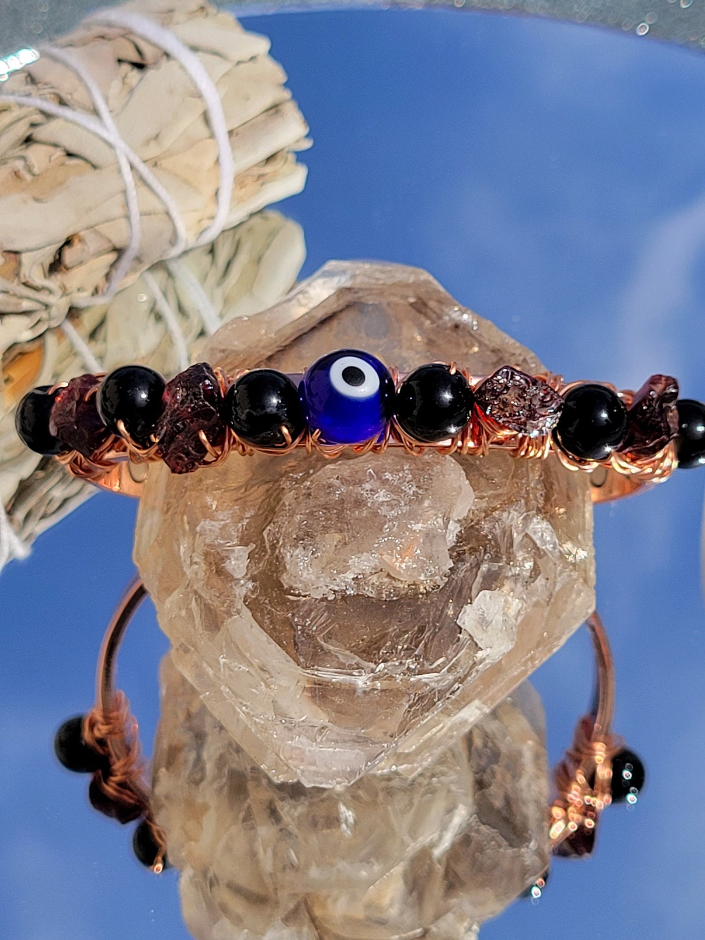 Garnet & Onyx Evil Eye Protective Bracelet